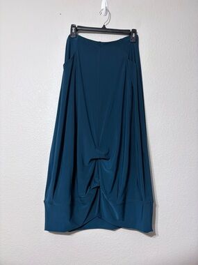 Beautiful Sympli Teal Draped Midi Skirt Adjustable Drape w Inner Buttons Pockets